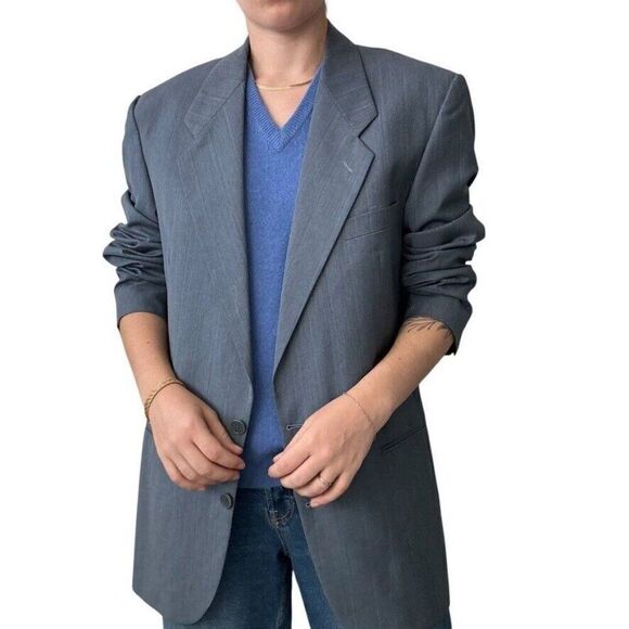 Yves Saint Laurent Mens YSL Slate Blue Striped Wool Sport Coat Blazer 44R - Picture 2 of 12